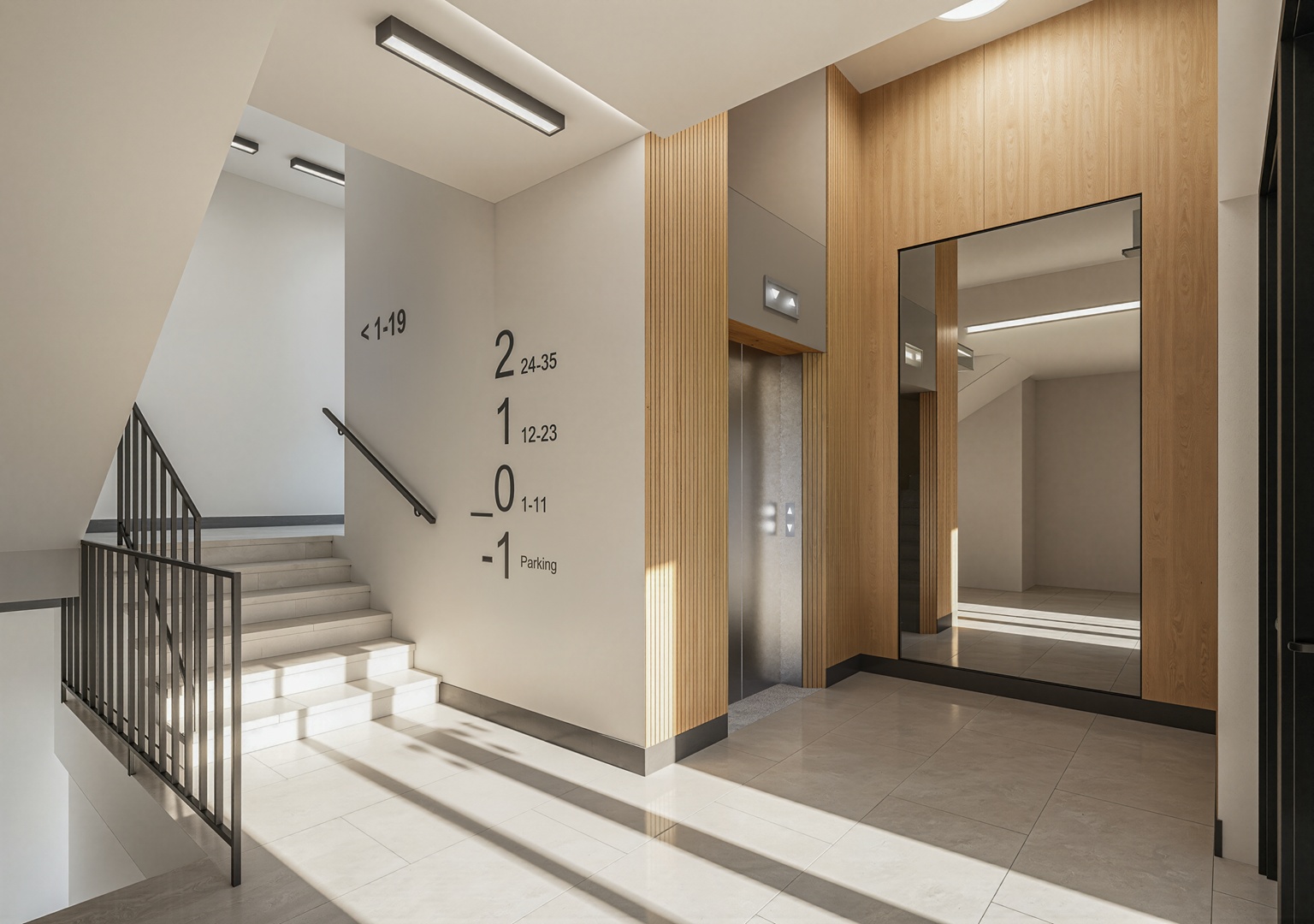 Lobby z windą i klatką schodową w Ursa Piast