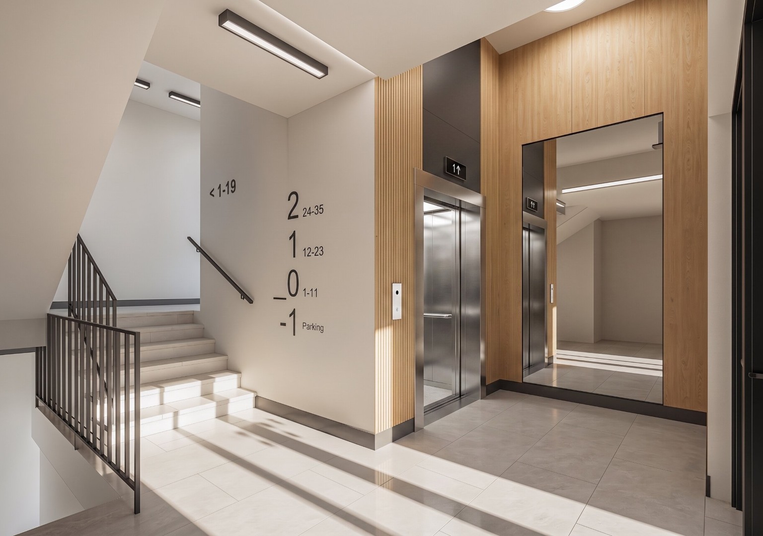Lobby z windą i klatką schodową w Ursa Piast