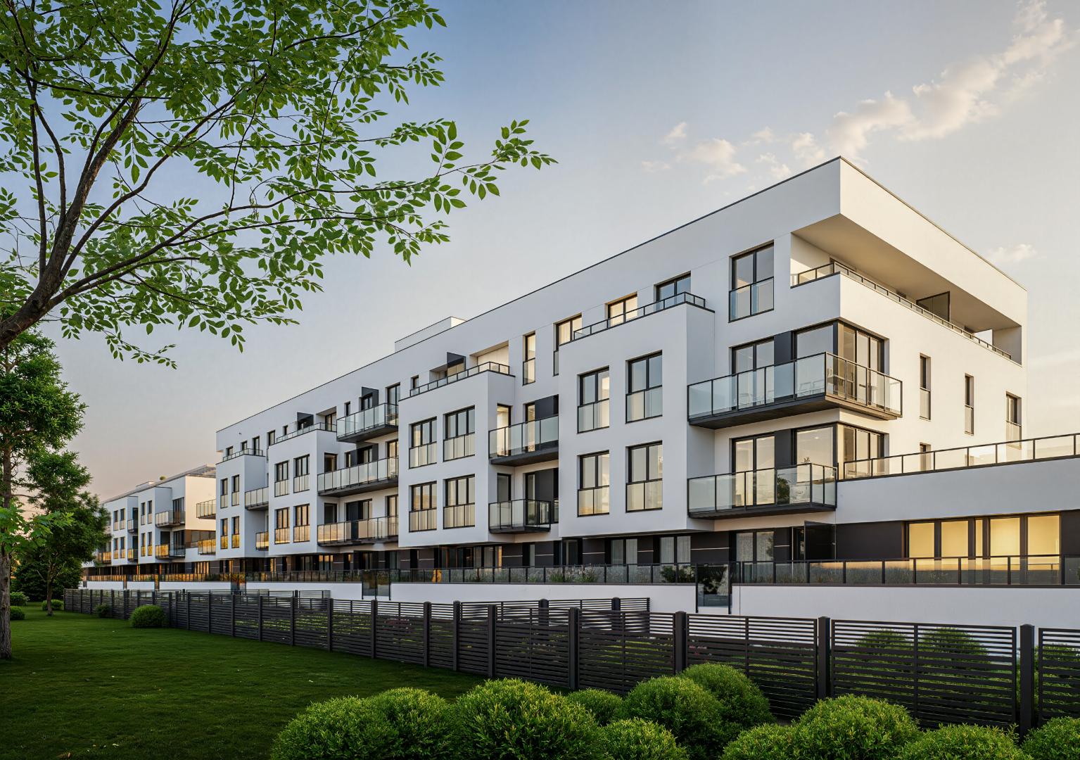 Panoramiczny widok na osiedle Ursa Piast o zmierzchu