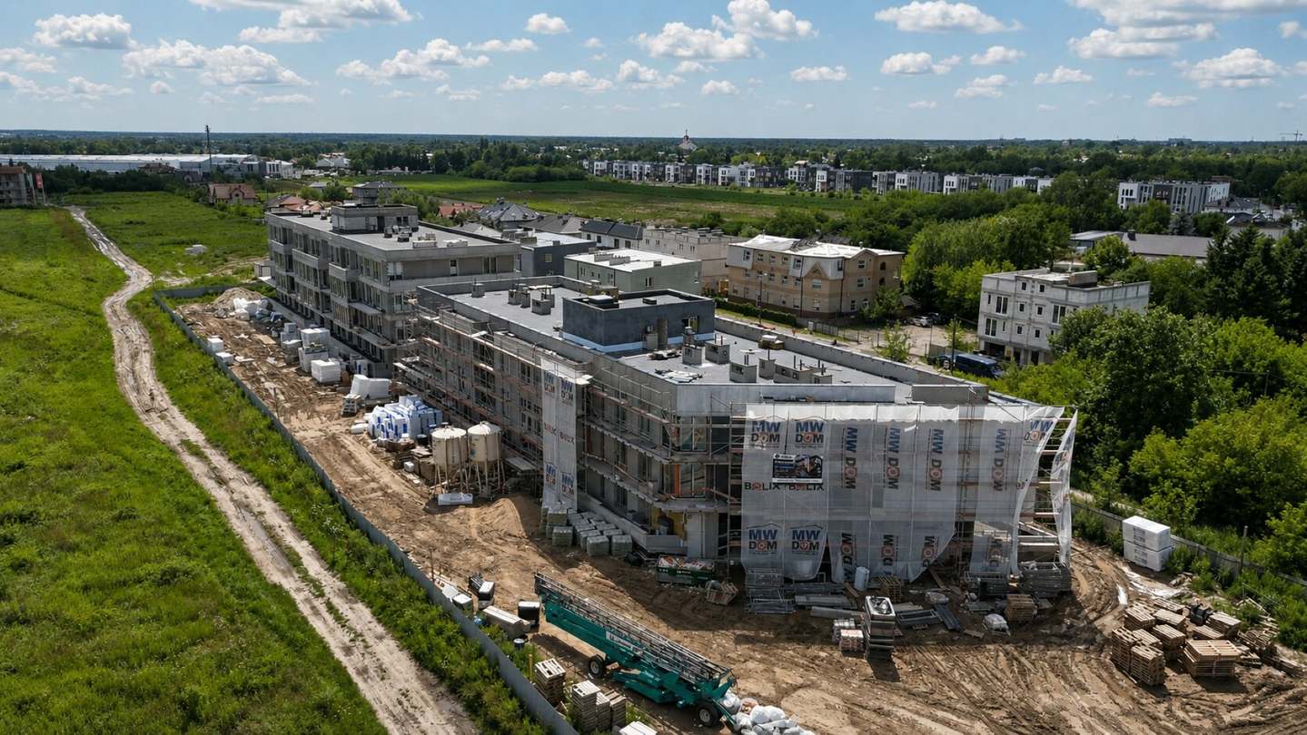 Miniatura: Panorama placu budowy z otoczeniem zieleni